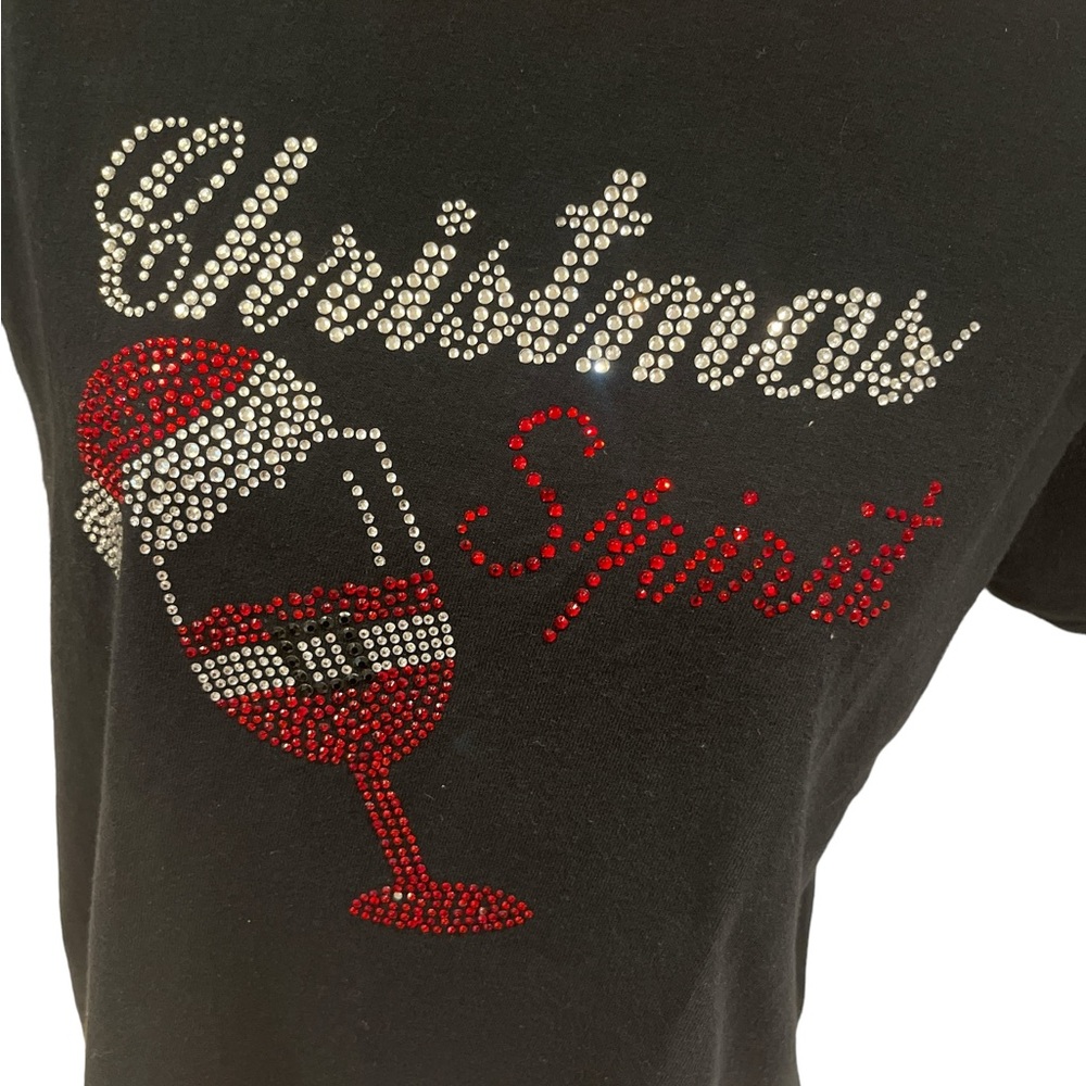 'Christmas Spirit 'Tee Shirt Size Large Bling 100% Cotton **READ - Picture 9 of 10